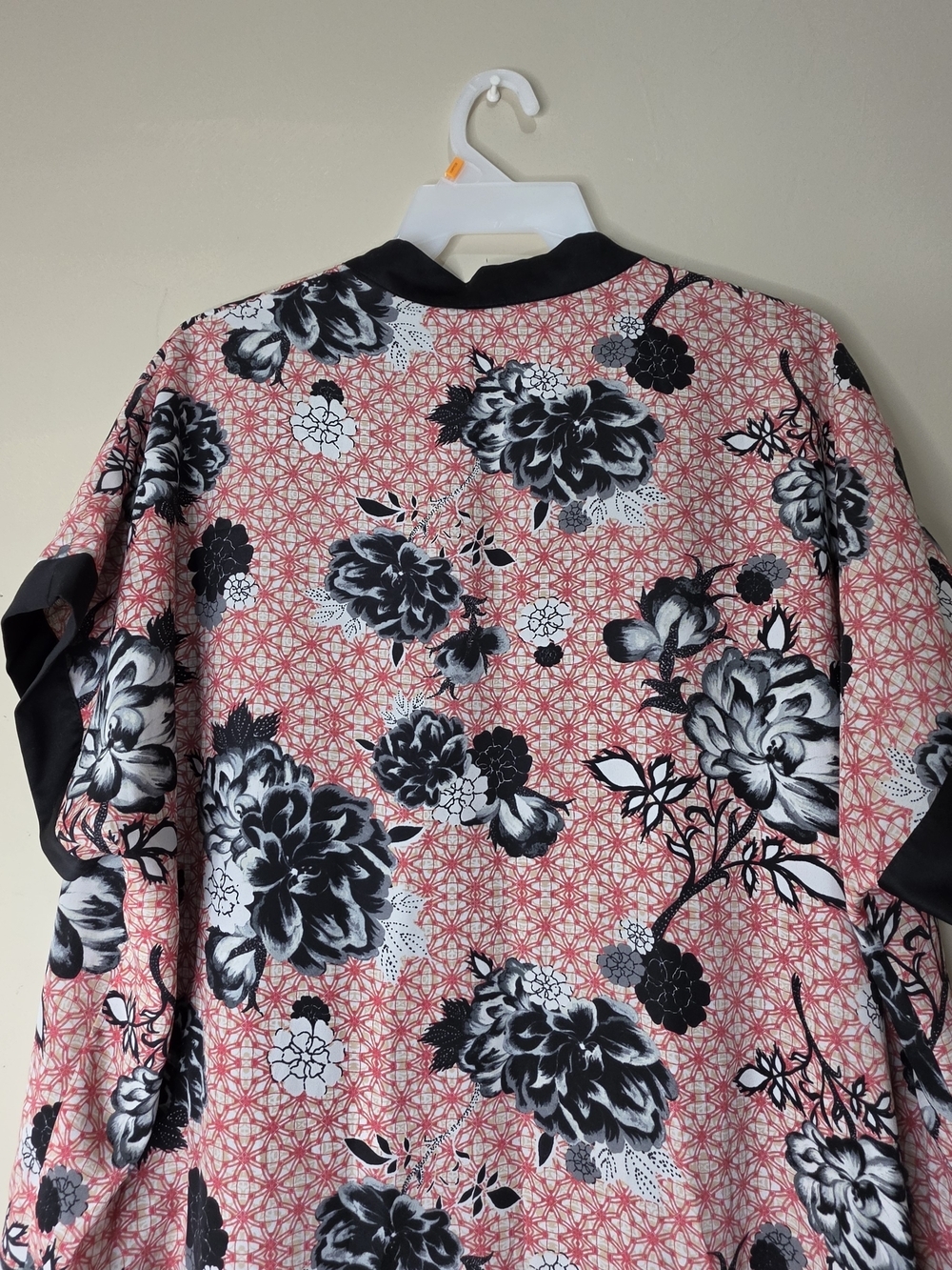 Forever 21 Floral Kimono Cardigan Womens M Black Red Sheer Open Front - Picture 10 of 14
